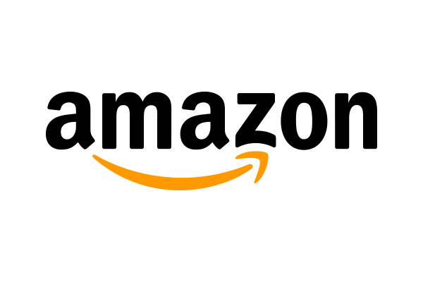 The amazon logo is black and orange and has a smile on it.