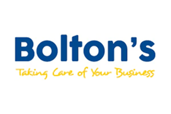 A blue and yellow logo for bolton 's taking care of your business