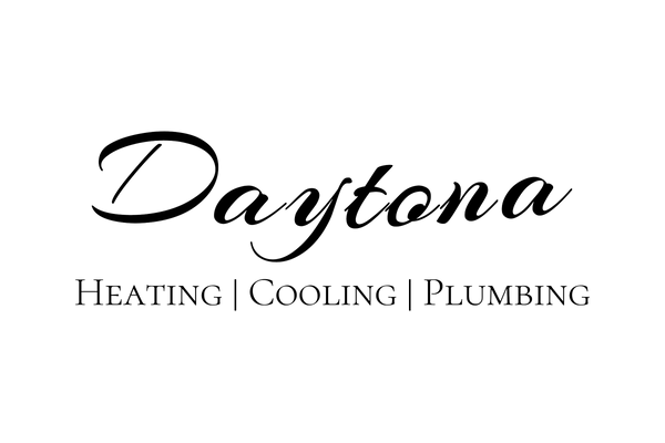 The logo for daytona heating and cooling plumbing is black and white.