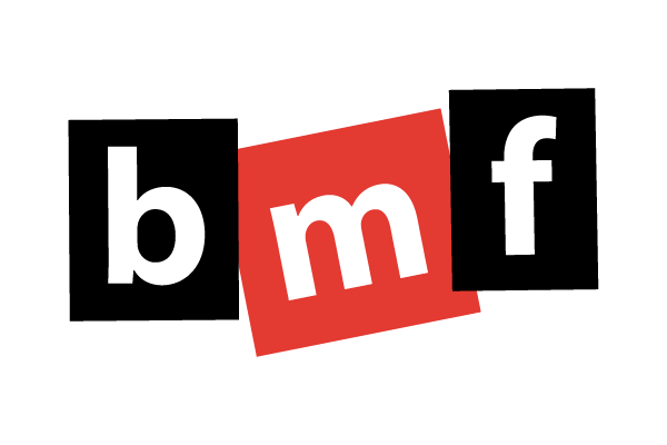 A logo for a company called bmf is shown on a white background