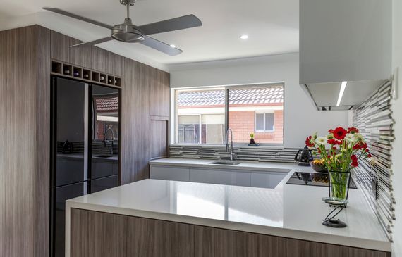 View Of Kitchen With Hanging Fan — PKJ Designs in Unanderra, NSW