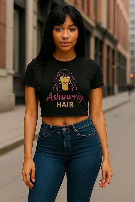 Woman in black crop top with 