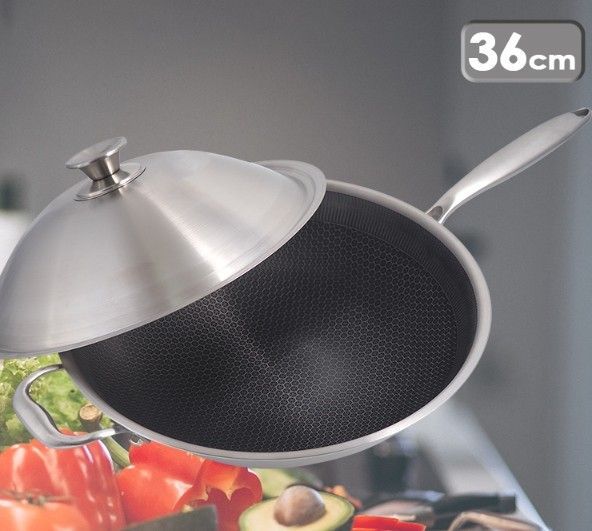 台灣製CLARE典鑽316不鏽鋼陶晶不沾炒鍋36cm單柄附蓋(炒鍋)