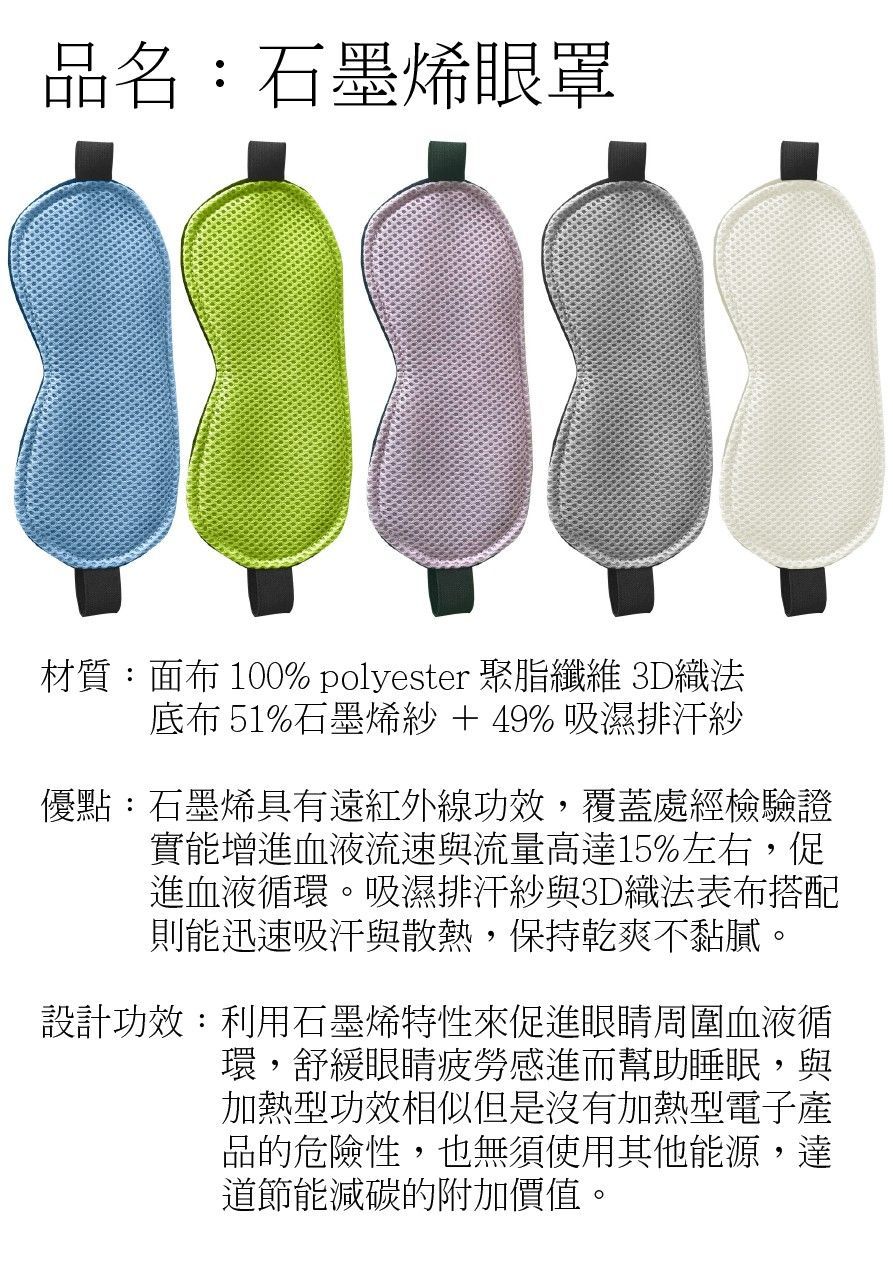 台灣製 華楙快熱2.0石墨烯3D護眼罩(藍/灰/綠/紫/白)
