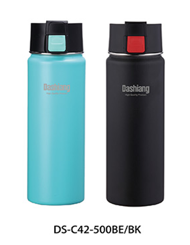 日本 Dashiang 真水雙層真空彈蓋瓶 保溫保冷瓶 500ml  沒有附杯套 (藍/黑 隨機出貨)