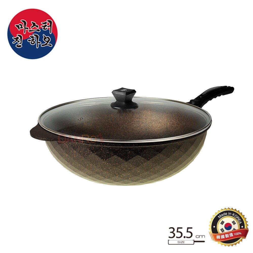 【韓國 마스터 진하오 (金浩大師)】韓國製 黑金石不沾炒鍋33.5CM/35.5 CM