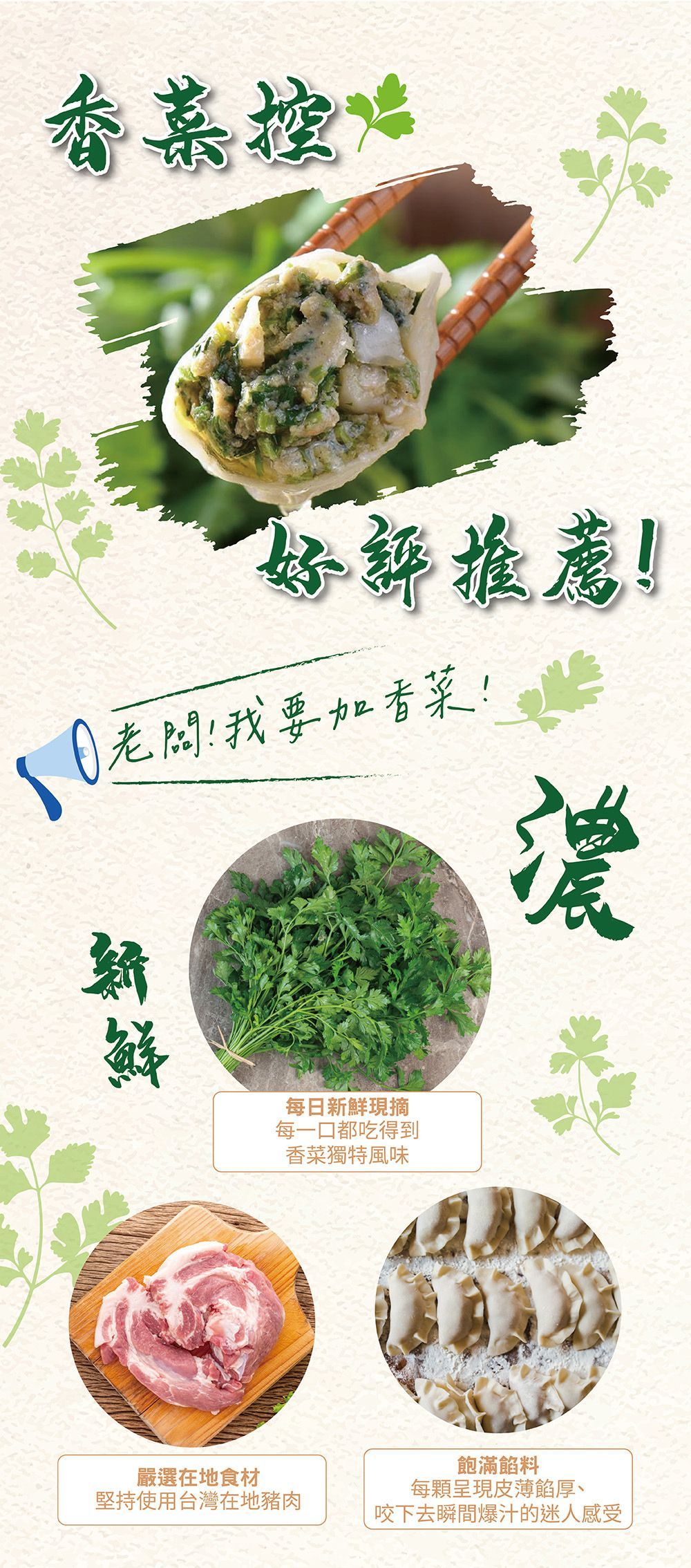香菜水餃540g/約30粒x3包+寶寶高麗菜水餃700gx1包送八方手捏鍋貼10粒x2包