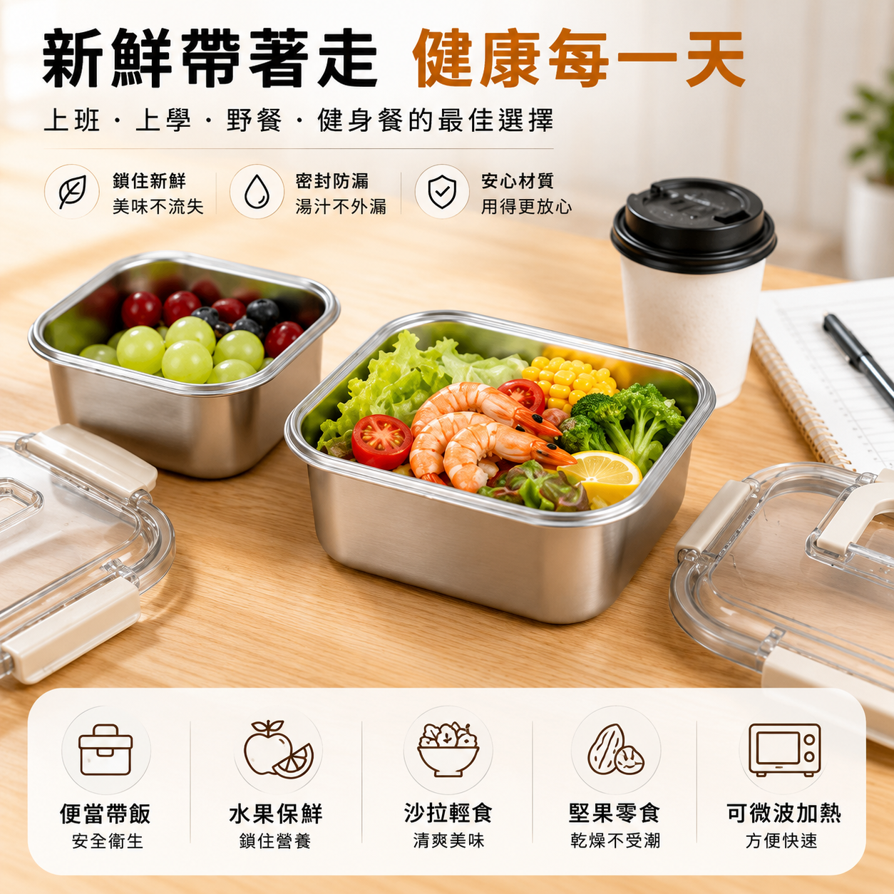 HSUNLU加厚密封保鮮盒/304不銹鋼/1600ML/3000ML自帶便利提把