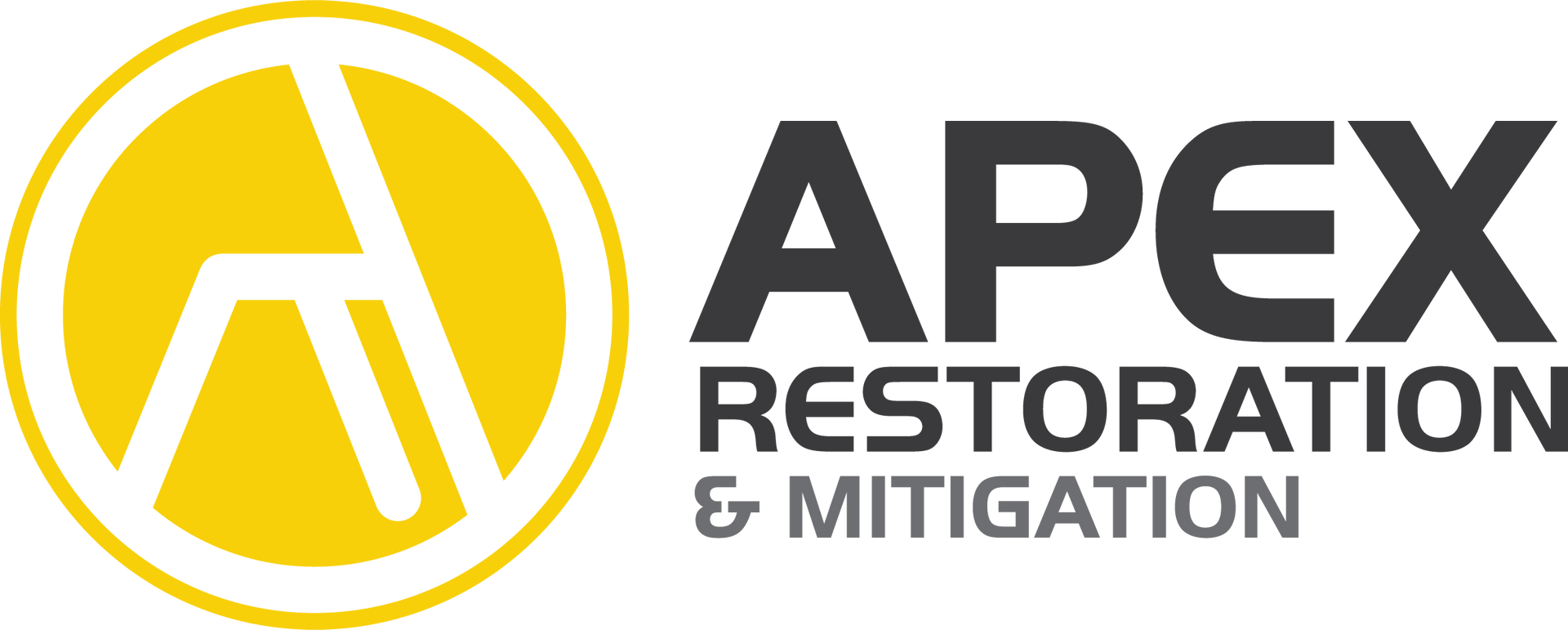 Logo for Apex Restoration & Mitigation: yellow circle with white "A" inside, text "APEX" over "RESTORATION & MITIGATION".