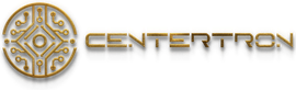 Gold-colored CENTRON logo with a circuit board-style circular icon on the left and a shadow effect.