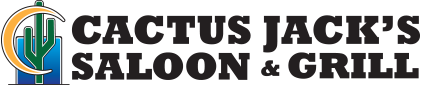 Logo for Cactus Jack's Saloon & Grill. Features a cactus inside of a stylized crescent moon, blue background, with black text.
