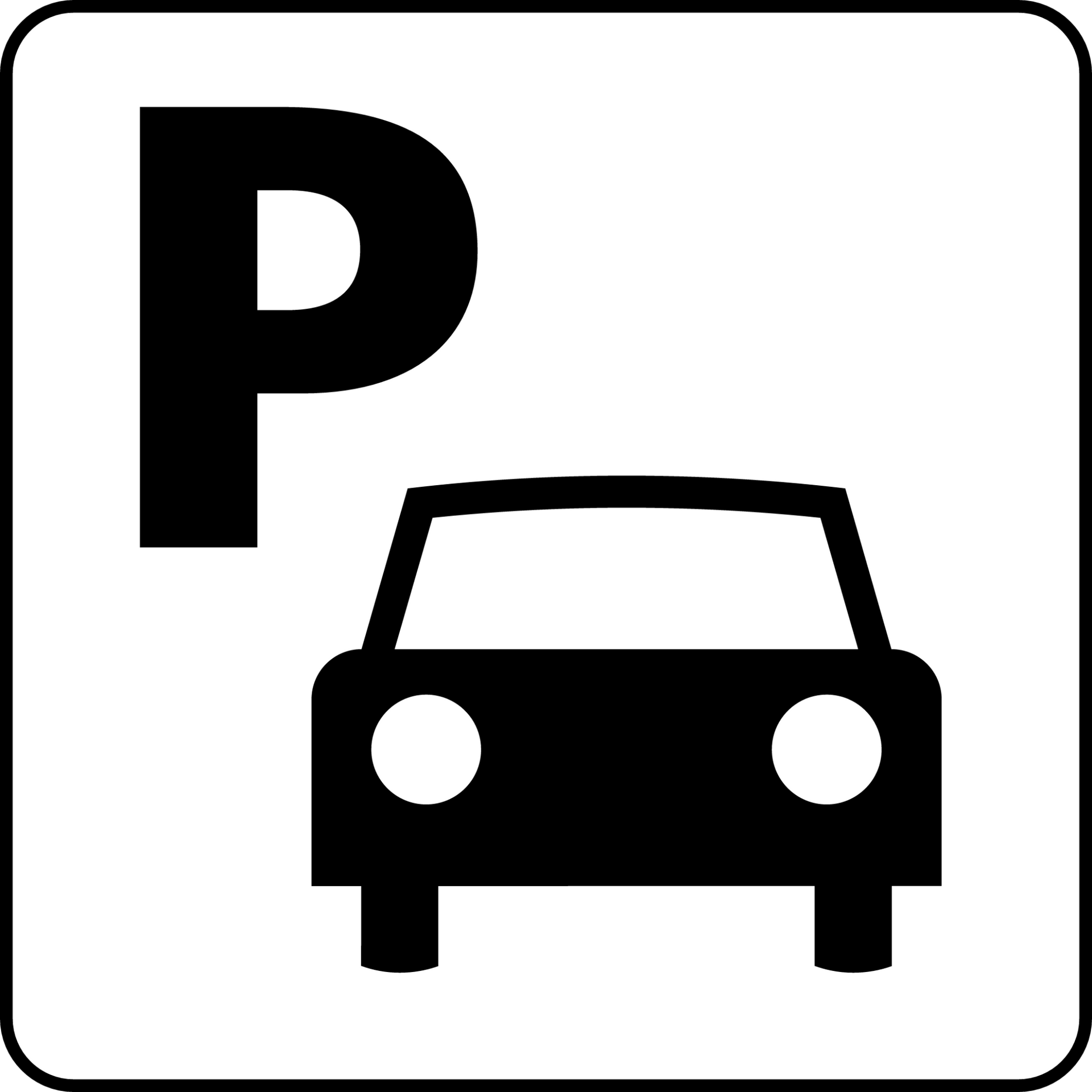 Parking sign with a large black 