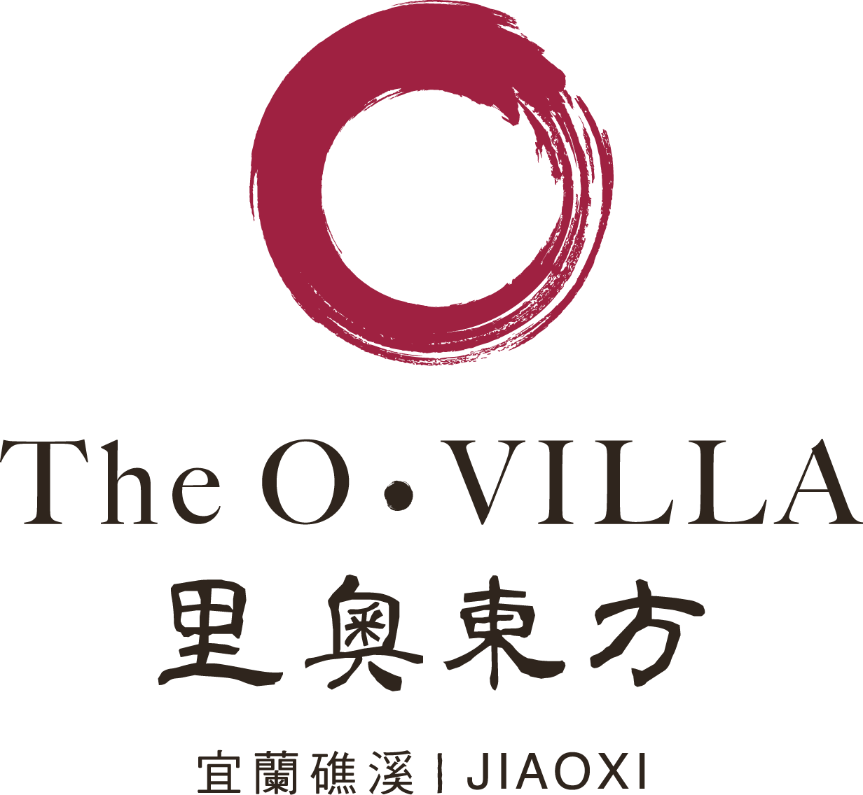 Logo for The O. VILLA, featuring a maroon circle and Chinese characters. Location: Jiaoxi, Taiwan.