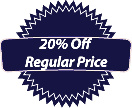 Dark blue sale badge reading “20% Off Regular Price”