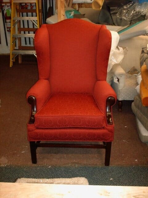 Red tall chair — Upholstery in Danvers, MA