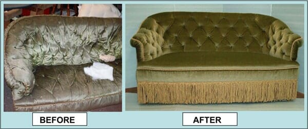 Wide sofa chair before and after upholstery — Upholstery in Danvers, MA
