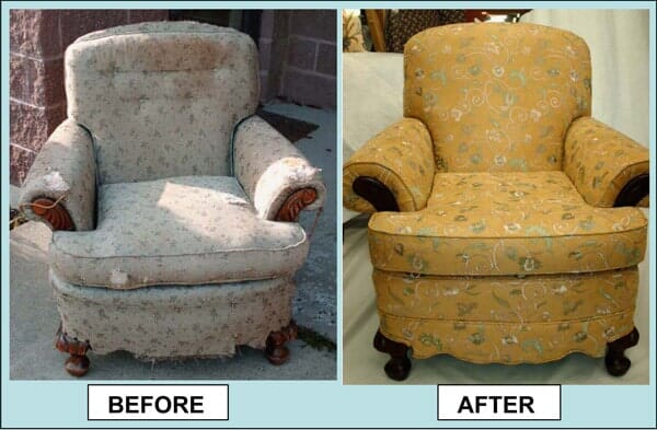 Single sofa chair before and after upholstery — Upholstery in Danvers, MA