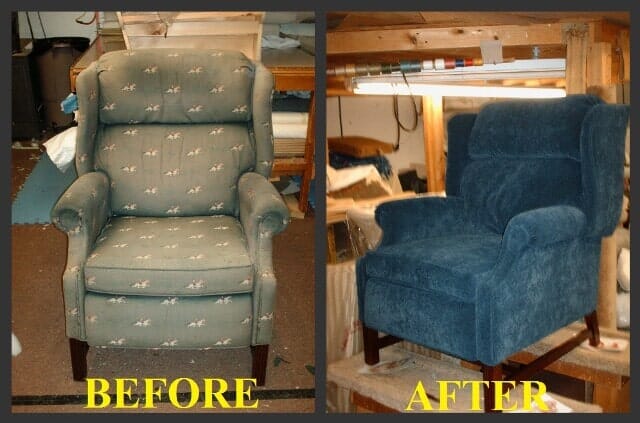 Sofa chair before and after upholstery — Upholstery in Danvers, MA
