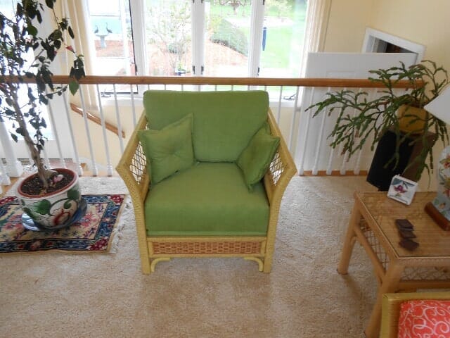 Green chair with pillow — Upholstery in Danvers, MA