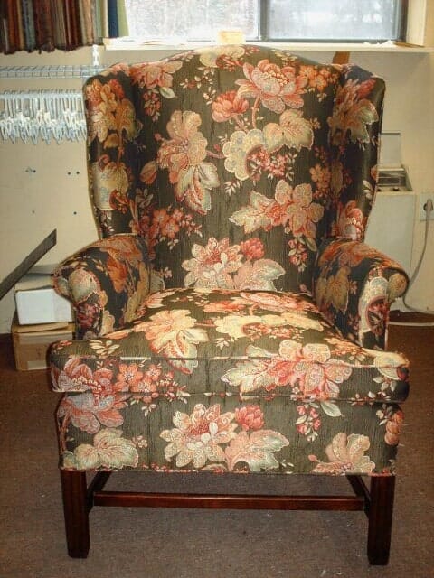 Pink and Green Floral Patterned Chair — Upholstery in Danvers, MA