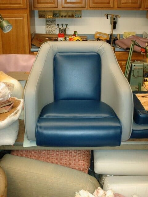 Grey and Blue upholstered chair — Upholstery in Danvers, MA