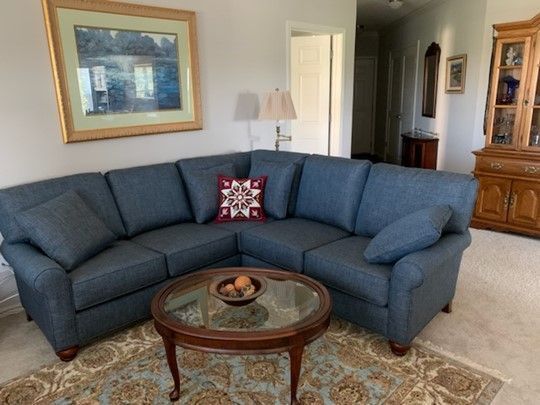 A Living Room With A Blue Couch — Upholstery in Danvers, MA