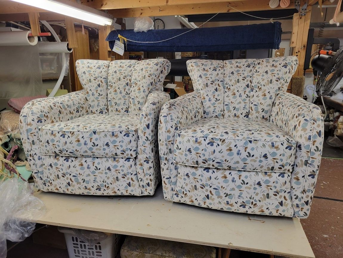 A Pair Of Chairs With A Floral Pattern — Upholstery in Danvers, MA