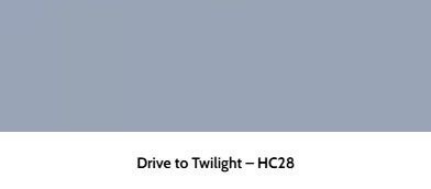 A swatch of muted grey-blue paint labeled 