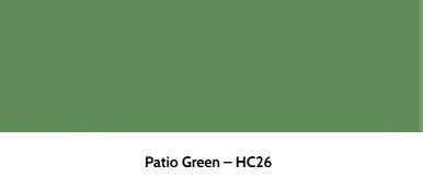 A swatch of medium-toned green paint labeled 