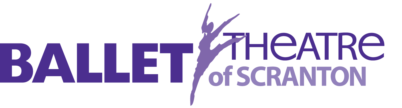 The logo for the ballet theatre of scranton is purple and white.