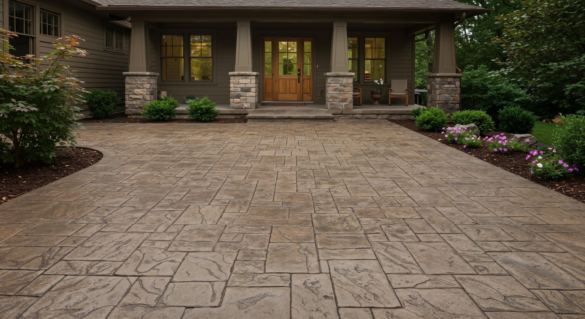 Decorative stamped patio showcasing custom designed concrete. Decorative stamped patio showcasing custom designed concrete.