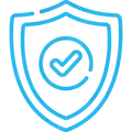 Blue shield with checkmark, representing security and validation.