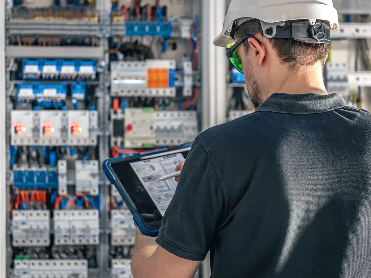 Technician running safety checks showing what happens during a professional lift maintenance visit.