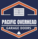 Pacific overhead garage doors logo on a blue background