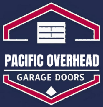 Pacific overhead garage doors logo on a blue background