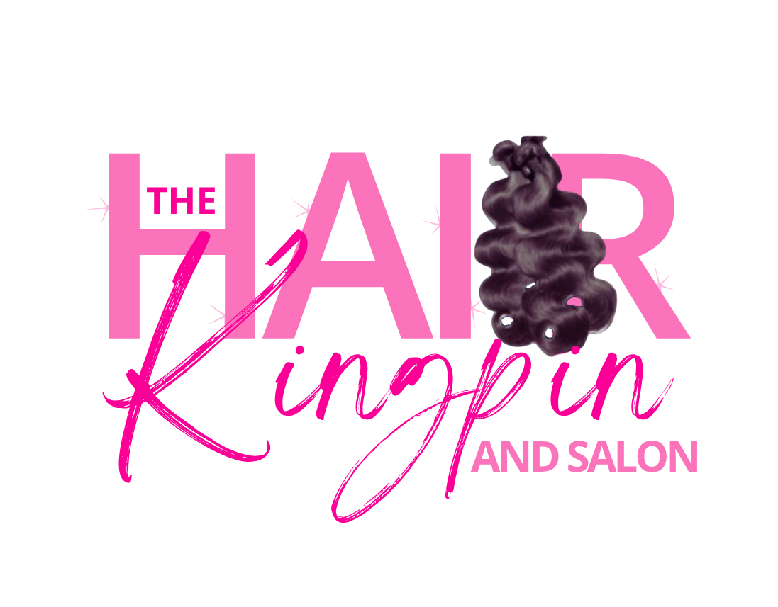 A logo for a hair salon called the hair kingpin and salon.