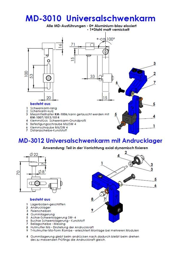 MD-3010 Universalschwenkarm 3012 Universalschwenkarm m Andrucklager