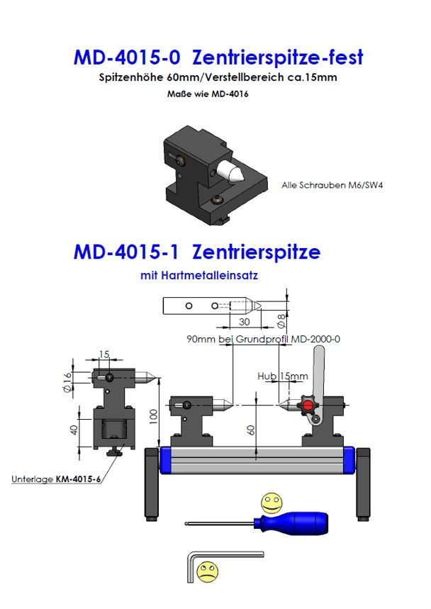  MD-4015-0 Zentrierspitze fest 4015-1 gefedert