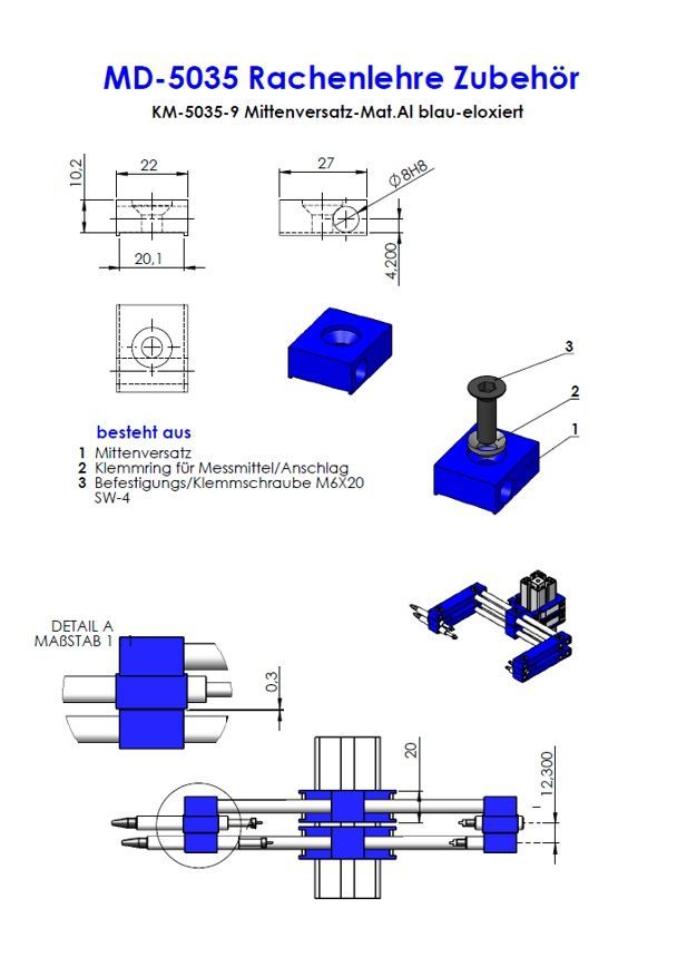 Zubehör 5035 Rachenlehre KM-5035-9 Mittenversatz