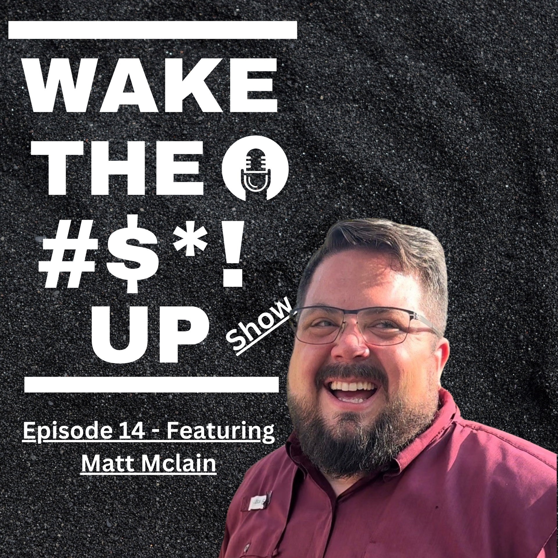 Podcast cover art. Man in glasses smiles, text 