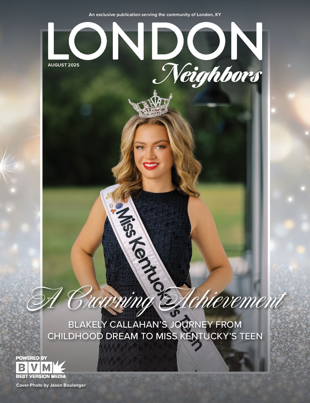 Magazine cover featuring a young woman in a crown and sash, 