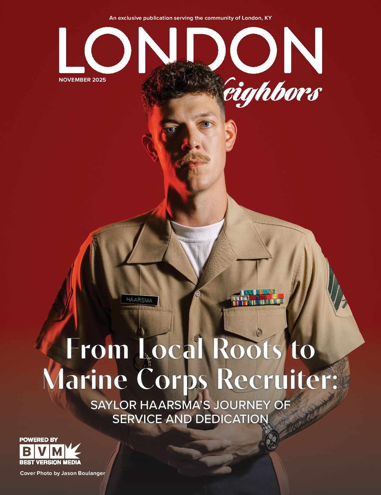 Magazine cover featuring a Marine Corps recruiter. He is in uniformTitle reads: 