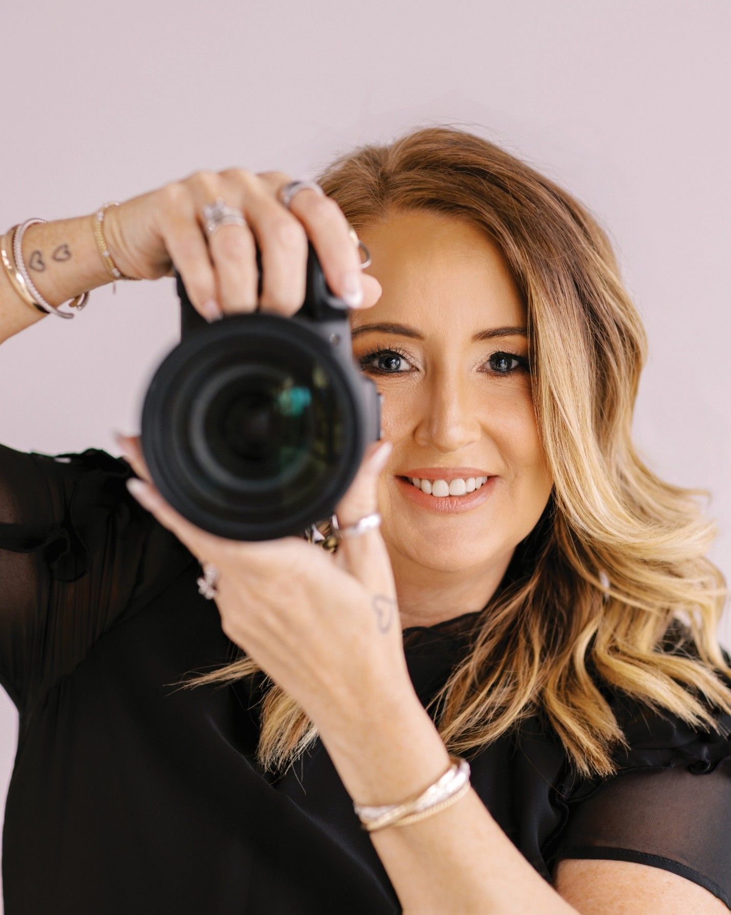 Camera, Camera lens, Smiling, Woman, Blonde hair