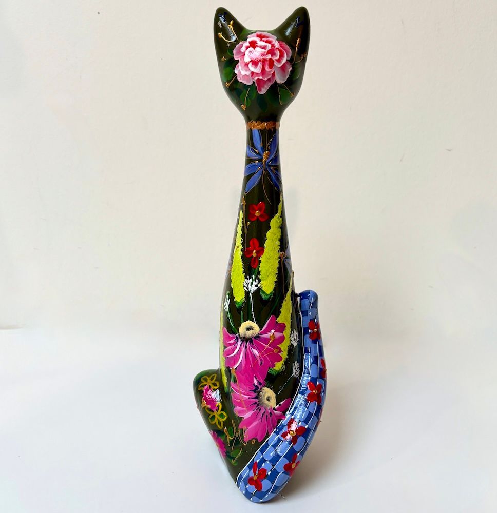 Darkgreen Flower Cat 35cm