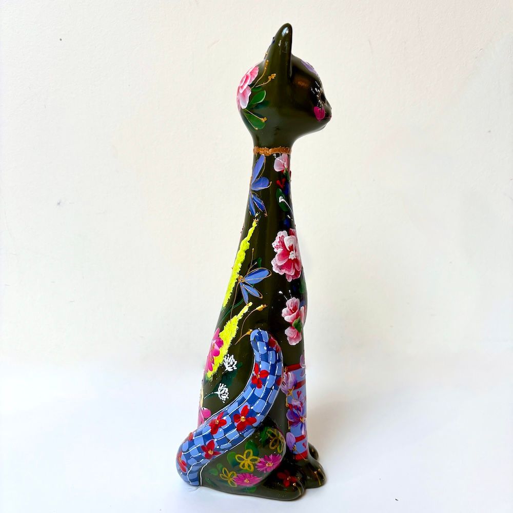 Darkgreen Flower Cat 35cm