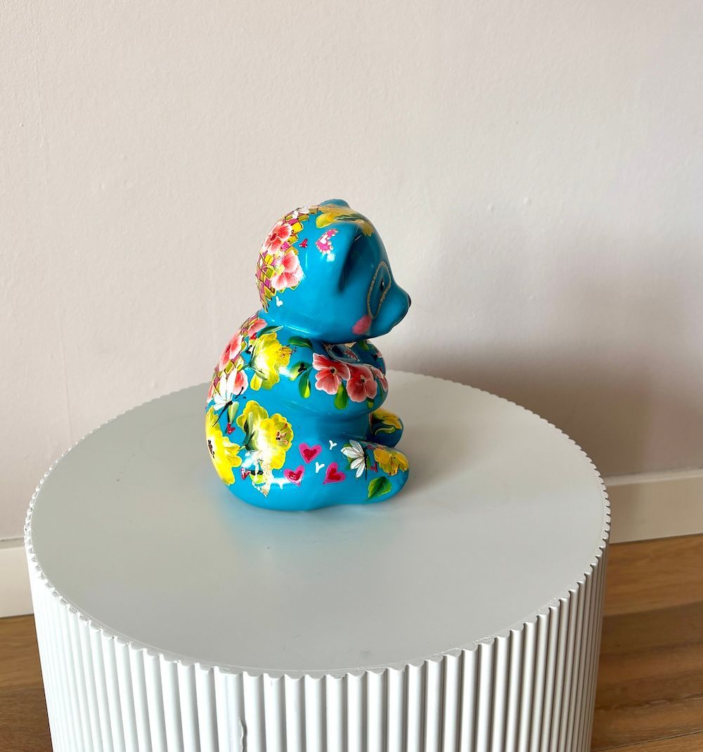 Beeld teddybeer Blue Flower