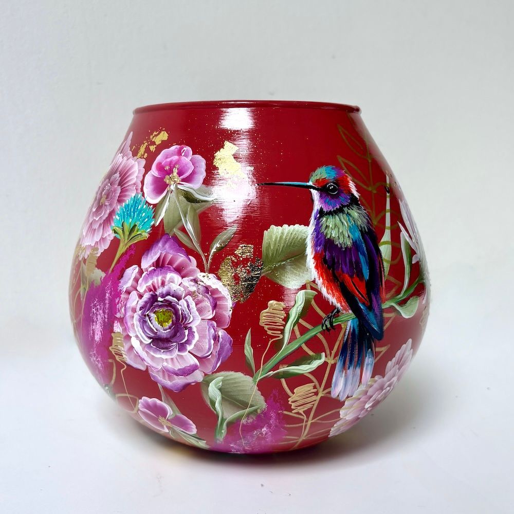Vaas stone red kolibrie