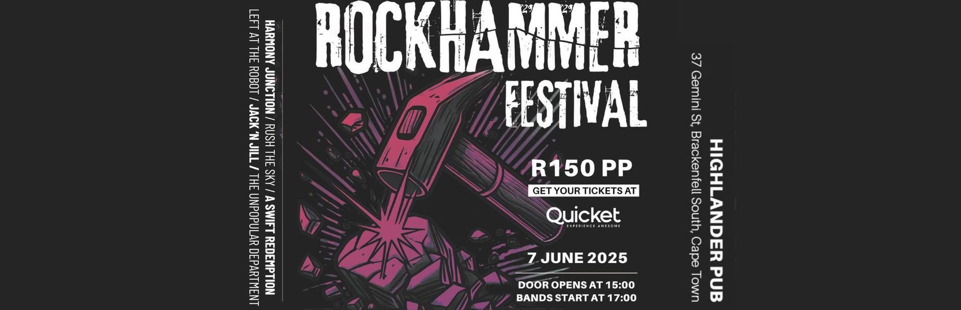 A black and pink poster for the rockhammer festival