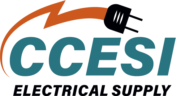 a logo for ccesi electrical supply with a lightning bolt and a plug