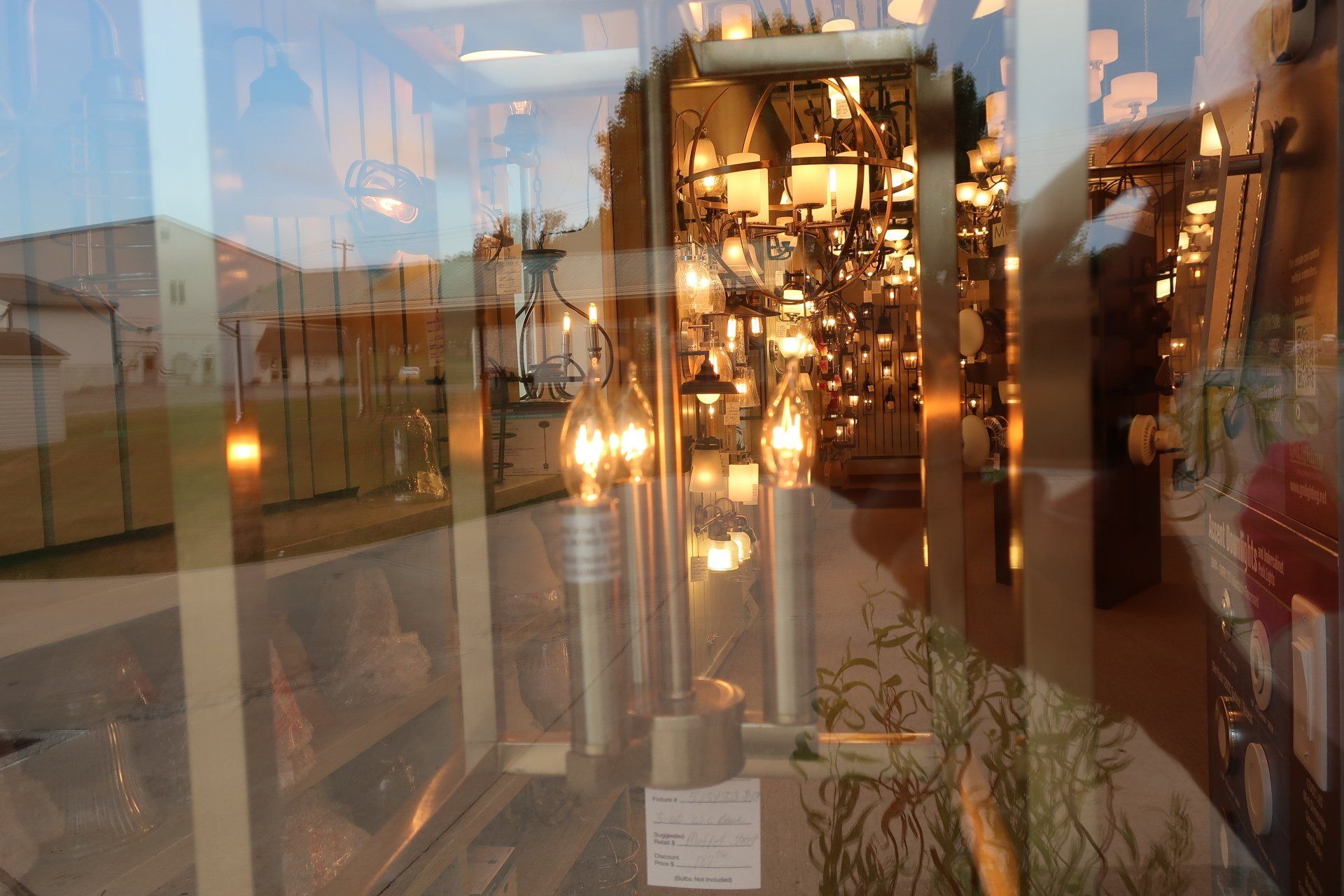 A store window with a lot of lights on it.